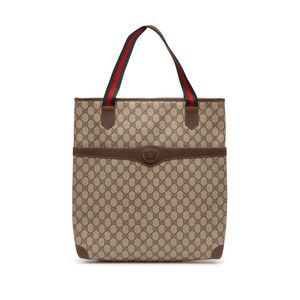 Gucci Vintage Brown/Tan GG Supreme Canvas Web Tote/Shoulder Bag